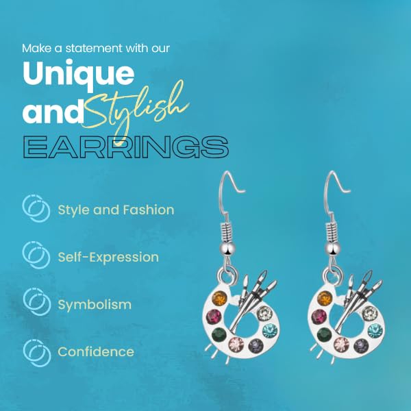 Paint Brush And Colorful Paint Palette Charm Earrings, Artist Painter Jewelry, Gift2