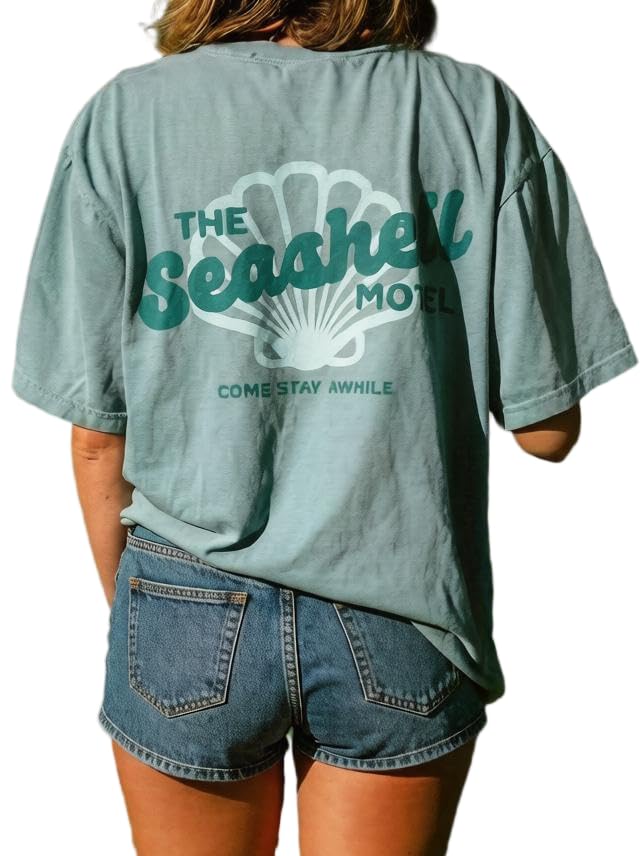 Image of Vintage Oversized Flower Graphic Tees Cute Surfboard Palm Baggy T-Shirts Summer Preppy Beach Tops Teen Girls Clothes