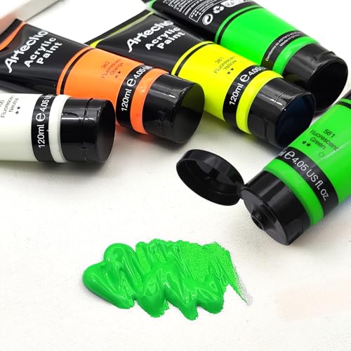 Image of Artecho Green Glow in the Dark Acrylic Paint Set, 120ml / 4.05oz | Non-Toxic, Waterproof, For Canvas Rock Wood Fabric, Rich Pigment, For Adults & Hobbyists