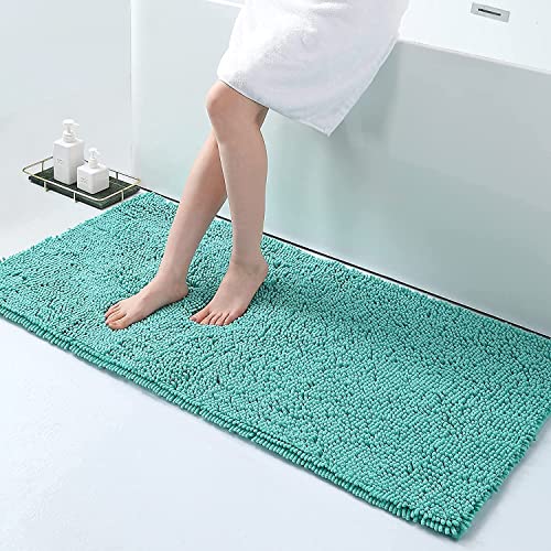 Homaxy Tapis de Bain Antiderapant,Tapis Salle de Bain en Microfibre Chenille Douce,Tapis de Bain Absorbant,Lavable en Machine - 60 x 120 cm, Turquoise Cover