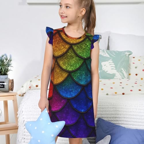 Augenstern Flutter Sleeve Nightgown Pajama Gown Rainbow Fish Scales Easy Pull-On Sleepwear Nightdress4