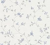 A.S. Création Maison Charme Vliestapete mit floralem Muster 0,53 x 10,05 m – Creme, Grau, Blau – Blumentapete im Landhausstil Made in Germany – 390713