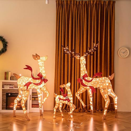 COSTWAY 3-teiliges LED Rentier Familie, Weihnachtsdeko, beleuchtetes...
