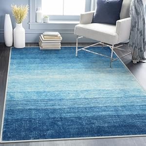 Lanffia Modern Ombre Blue Rugs for Bedroom,5×7 Washable Area Rug,Non-Slip Soft Living Room Rug,Non-Shedding Low Pile Dining Room Throw Carpet for Bedside Basement Office
