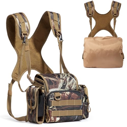 Smasrob Binocular Harness Chest Pack with Rangefinder Pouch, Magnetic Closure and Rain Cover, Bino Harness for Hunting, Hiking and Birdwatching, Camouflage
