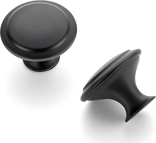 Miniatura 6 de Ravinte Paquete de 30 pomos de gabinete de cocina negro mate de 1-14 pulgadas, tiradores redondos de cajón de acero inoxidable negro plano, manijas