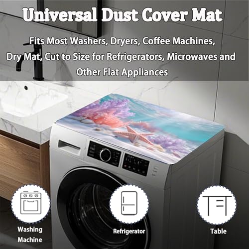 Image of Washer Dryer Top Cover Mat, Non-Slip Laundry Room Decor, Laundry Room Kitchen Appliance Decor Protector Universal 23.6 inchx19.7 inch (Starfish)