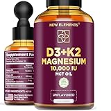 Liquid Vitamin D3 with K2 & Magnesium Glycinate | Vitamin D Drops 10.000 IU | Vitamin K2 200mcg Mk7 | Vitamin D3 + K2 Supplement for Men & Women | High Absorption | MCT Oil | Gluten Free | Non-GMO