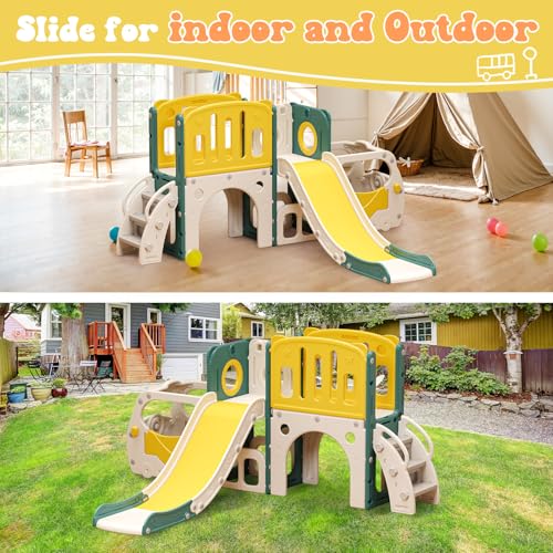 image for MOCUTEEN Toddler Slide Kids Slide Playset for Babies Bus Themed Toddle