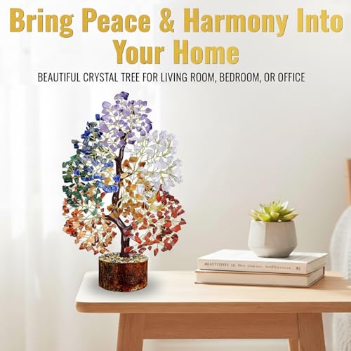 Image of JD FRESH 500 Beads Crystal Tree /7 Chakra Crystal Tree /Showpiece Good Luck and Positive Energy /Showpiece for Living Room /Natural Healing Gemstones Money Tree /Lucky Tree for Good Luck (Multicolor)