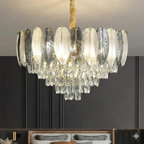 Image of Desidiya Modern Led 400mm Leaf Chandelier Lights for Ceiling, Jhumar Light for Hall, Antique Chandelier Lights for Living Room Ceiling, Home Decorative Lights, Exquisite Petals Design, Golden Finish