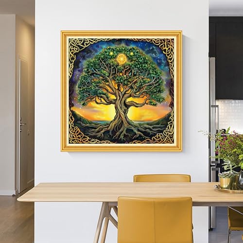 Image of Foxhool Stamped Cross Stitch Kits,11CT Printed Cross Stitch Pattern Full Embroidery Kits for Beginner Needlepoint Kits-Magic Tree 18x18 inch