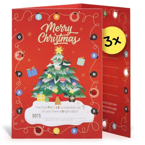 3x set puzzle greeting Christmas cards for puzzle enthusiasts. Clever combination of Christmas card & Escape Room