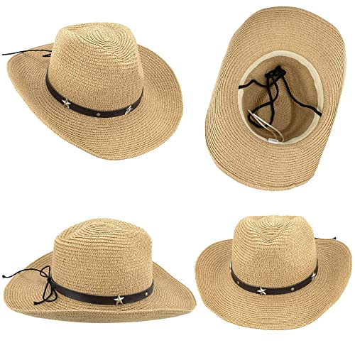 Straw Cowboy Hat for Toddler Girls Boys, Summer Beach Straw Sun Hat Cowgirl Western-Hat for Kid3