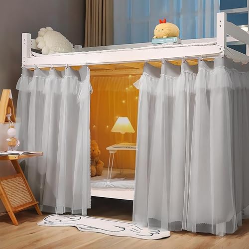 Rideau de lit superposé en gaze avec dentelle auvent lit dortoir gris