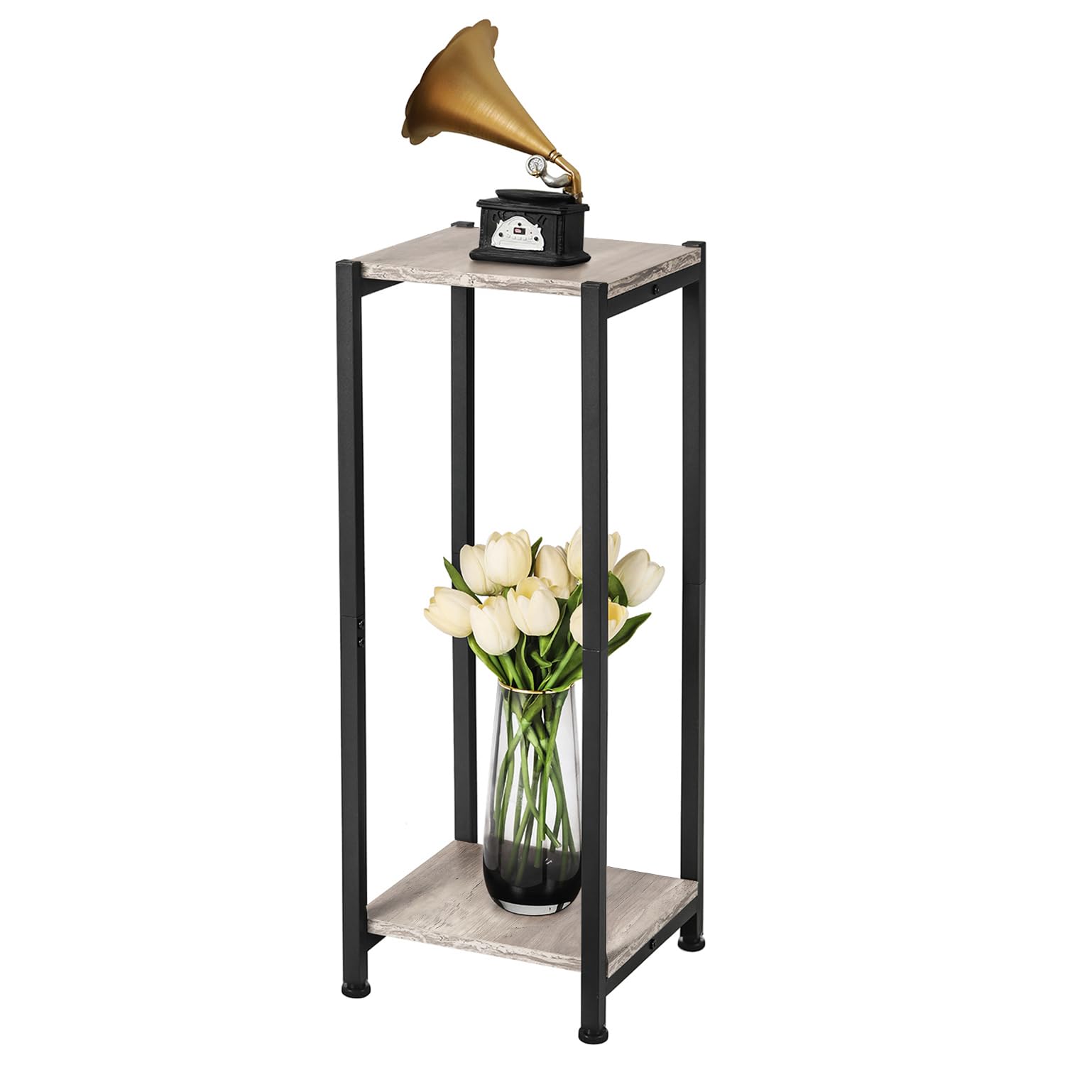 Tall Plant Stand Indoor,31 Inch Plant Stands,2 Tier Metal Plant Stand with Heavy Duty Wood,Greige and Black