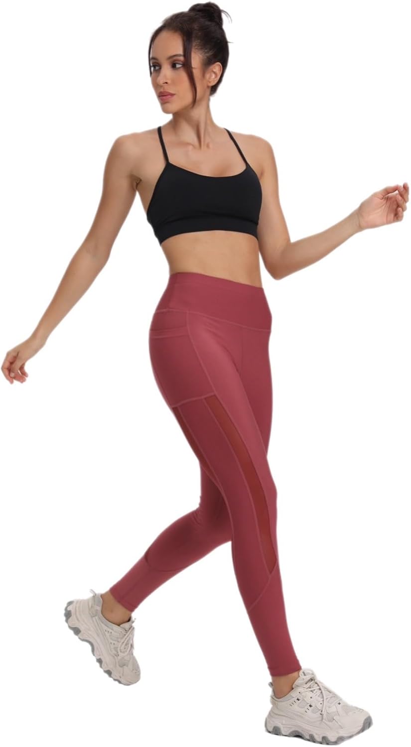 3 Diamonds Women mesh Panel Side Legging high Waist Yoga Pant Skinny Workout Active Leggings with Pocket