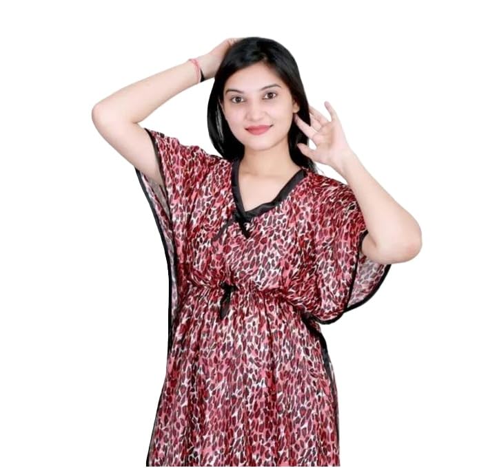 Women Satin Kaftan Nightgown, Stylish Printed Night Dress with Short Sleeves, Loose Fit Sleep for Comfortable Home Relaxation-image-27