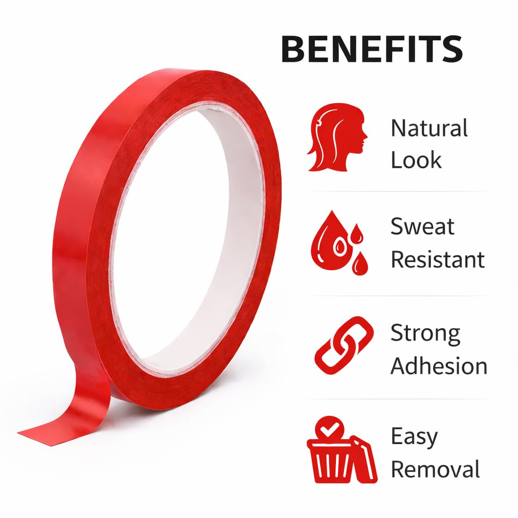 Stylazo Hair Wigs tape/Hair Patch Tape/Hair Toupee Tape/Double Sided Tape For Hair Patch & Hair Toupee (Red Tape 10 Meter)