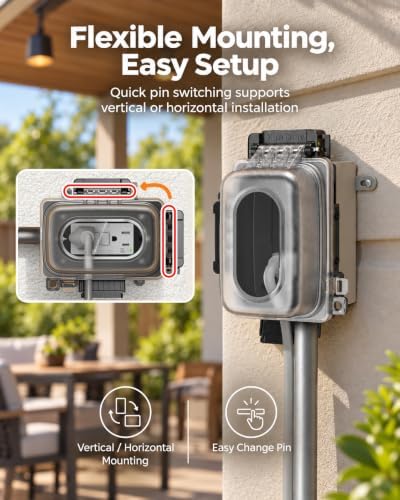 1 Pack 15A Outdoor GFCI Outlet Kit, Self-Test Weather Resistant Receptacle with Lockable in-Use Cover & Metal Box, UL Listed, White — 사진 5