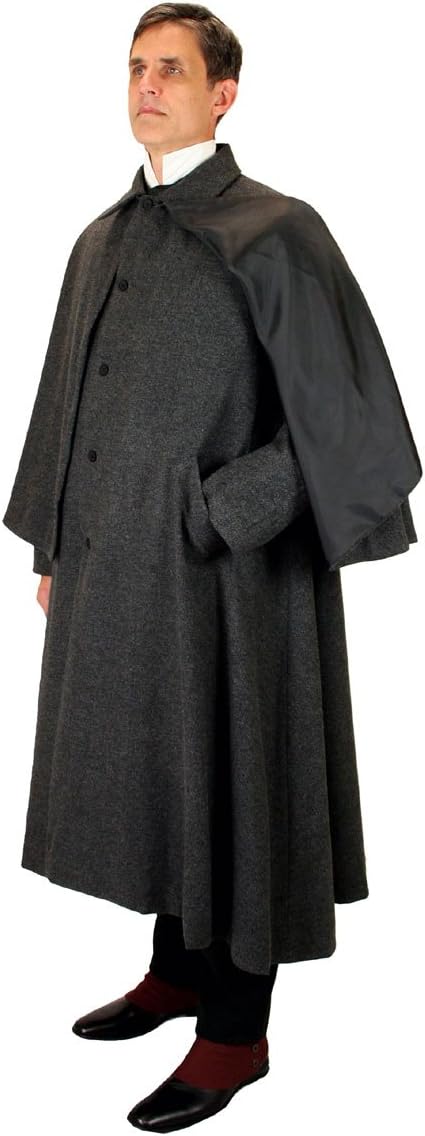 Historical Emporium Men's Herringbone Tweed Inverness Dress Coat