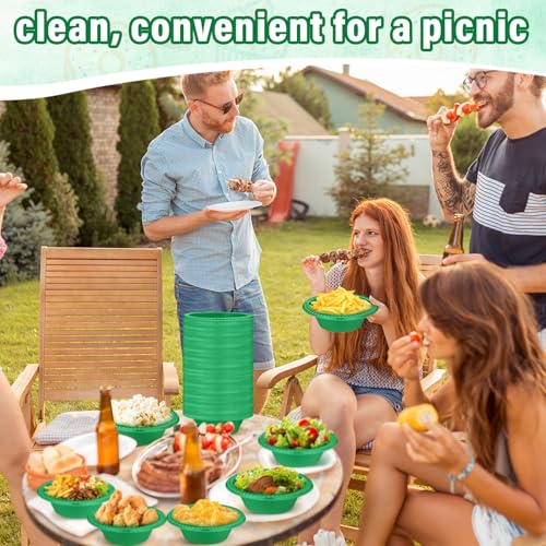 Image of Lallisa 100 Pcs 12oz Dark Green Disposable Plastic Bowls Party | Dessert Cups for Ice Cream Salad Soup, Serving Bowls Summer Picnic, Colored Party Supplies, Food Safe Sturdy