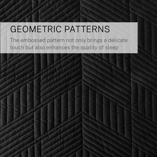 Exclusivo Mezcla Ultrasonic King Quilt Bedding Set, Lightweight Black Bedspreads Soft Modern Geometric Coverlet Set for All Seasons (1 Quilt and 2 Pillow Shams)