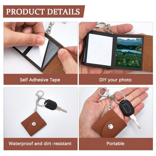 Álbum de fotos portátil en cuero PU con llavero, mini álbum marrón para 6 fotos, con cierre de langosta, ideal como regalo para parejas y familia miniatura 6