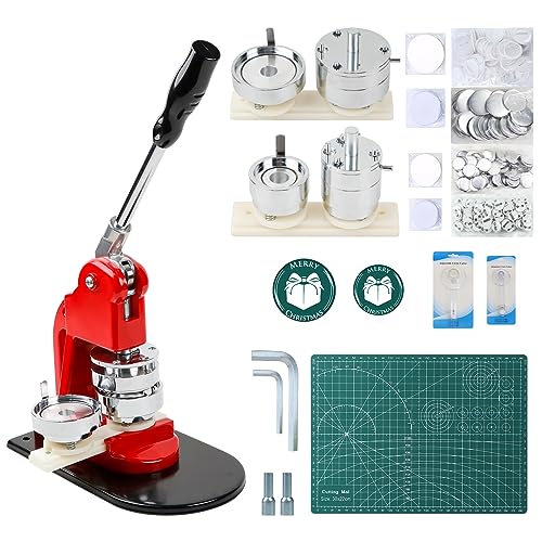 MK.Bear Button Maker Machine Set, Multiple Sizes Button Maker Machine 58+75mm, Push Pull Button Press Machine，Pin Maker Machine with Circle Cutter and Cutting Mat, Come with 200 Button Parts Supplies