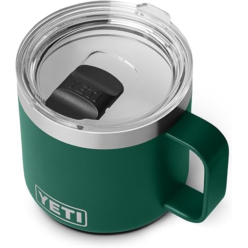 YETI Rambler 14 oz Ceramic Lined Stackable Mug, Vacuum Insulated, Stainless Steel with MagSlider Lid, Black Forest Green
