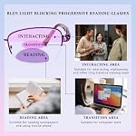 DEHOTRE Progressive Multifocal Lecture Lunettes Femmes Pas de ligne Bifocal Transition Readers Mid-Near Range 3ft Demi-cadre métallique