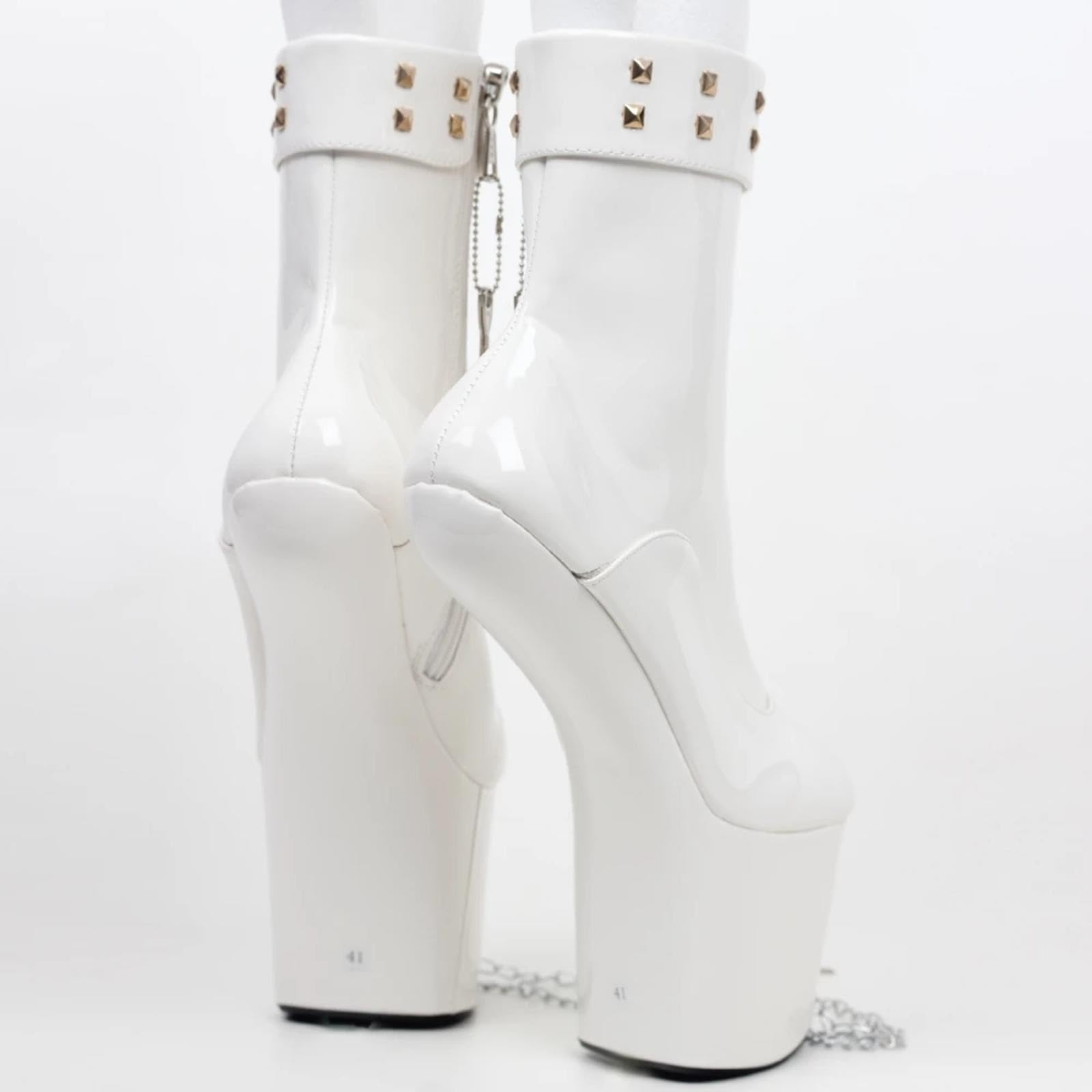 Ballet Heels AbschließBar High Heels Sexy Plateau Heelless Ballet Heels Extrem Superhohe Stiefeletten,White-45