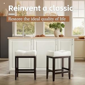 Kitchen Counter Stool,24 Inch Barstools Wood Bar Stool,Fabric Kitchen Island Stools with Saddle Seats Backless Counter Height Bar Stools Easy Assembly (Rice White+Deep Coffee, 2-Pack) Kitchen Counter Stool24 Inch Barstools Wood Bar StoolFabric Kitchen Island Stools with Saddle Seats Backless Counter Height Bar Stools Easy Assembly Rice WhiteDeep Coffee 2 Pack