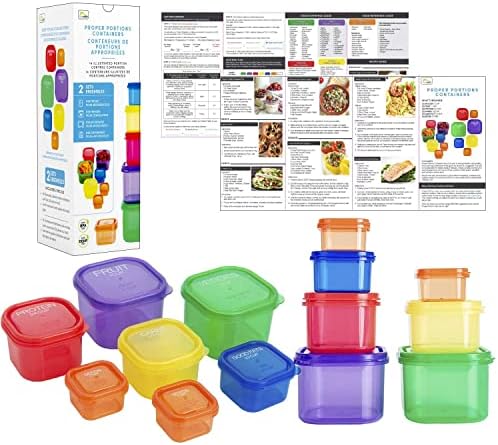 Home Spirit Proper Portions Containers for Weight Loss for Adults, 21 Day Diet and Food Plan, Bariatric Portion Control Cups, 2 Sets of 14 Containers, Sized for Daily Calorie Intake