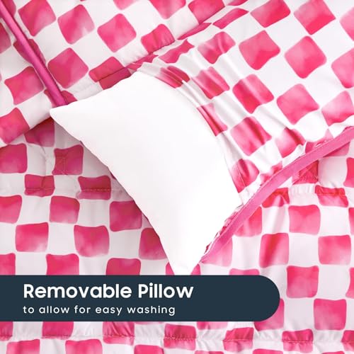 Image of Wake In Cloud - Toddler Nap Mat with Pillow and Minky Fleece Blanket, for Kids Boys Girls Ages 3 Plus in Daycare Preschool, Roll Up Sleeping Bag, Gingham Grid Checkered, Hot Pink White, Standard