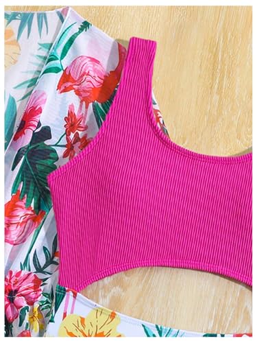SweatyRocks Girl's Tropical Print Cut Out One Piece Swimsuit with Kimono Cover Up4
