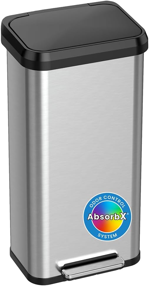 SoftStep EXP 20 Gallon Step Pedal Trash Can with AbsorbX Odor Filter, Stainless Steel with Dent-Proof Plastic Lid, 75 Liter Garbage Kitchen Bin for Home, Office, Business, Store