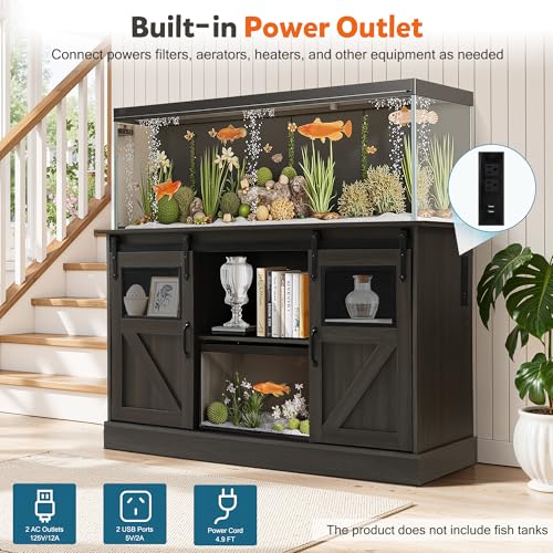 Image of 55-75 Gallon Fish Tank Stand with Power Outlet & Sliding Barn Doors