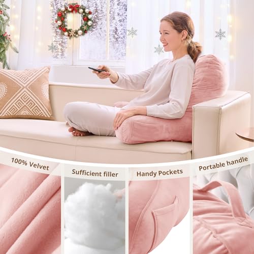 Image of Sasttie Reading Pillow for Bed, Back Pillow for Sitting Up, Peach Pink