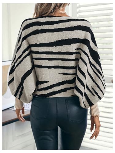 MakeMeChic Women's Stripes Pattern Long Sleeve Boat Neck Loose Fit Casual Pullover Sweater Tops2