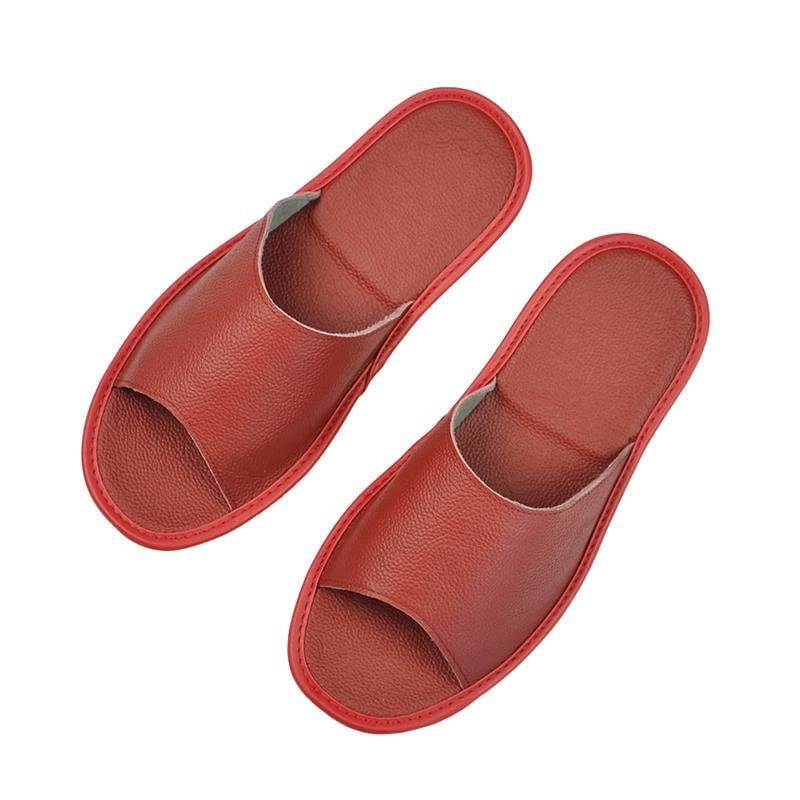 Unisex Mens and Womens Cowhide Leather Slippers Sandals Non Slip Home Bedroom Shoes House Slippers Color F Size