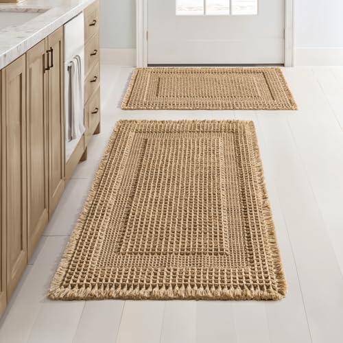 MIULEE Set of 2 Waffle Bathroom Rugs Brown Boho Bath Mat 17x24+18x30 in