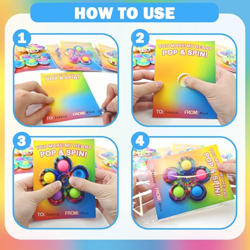 Exchange Cards for Classroom Kids 24 Pack, Pop Bubble Fidget Spinner Toys for School Toddler Boys Girls, Non Candy Party Favors Treats Goodie Bag Stuffers for Students by Wondrus - Image 6