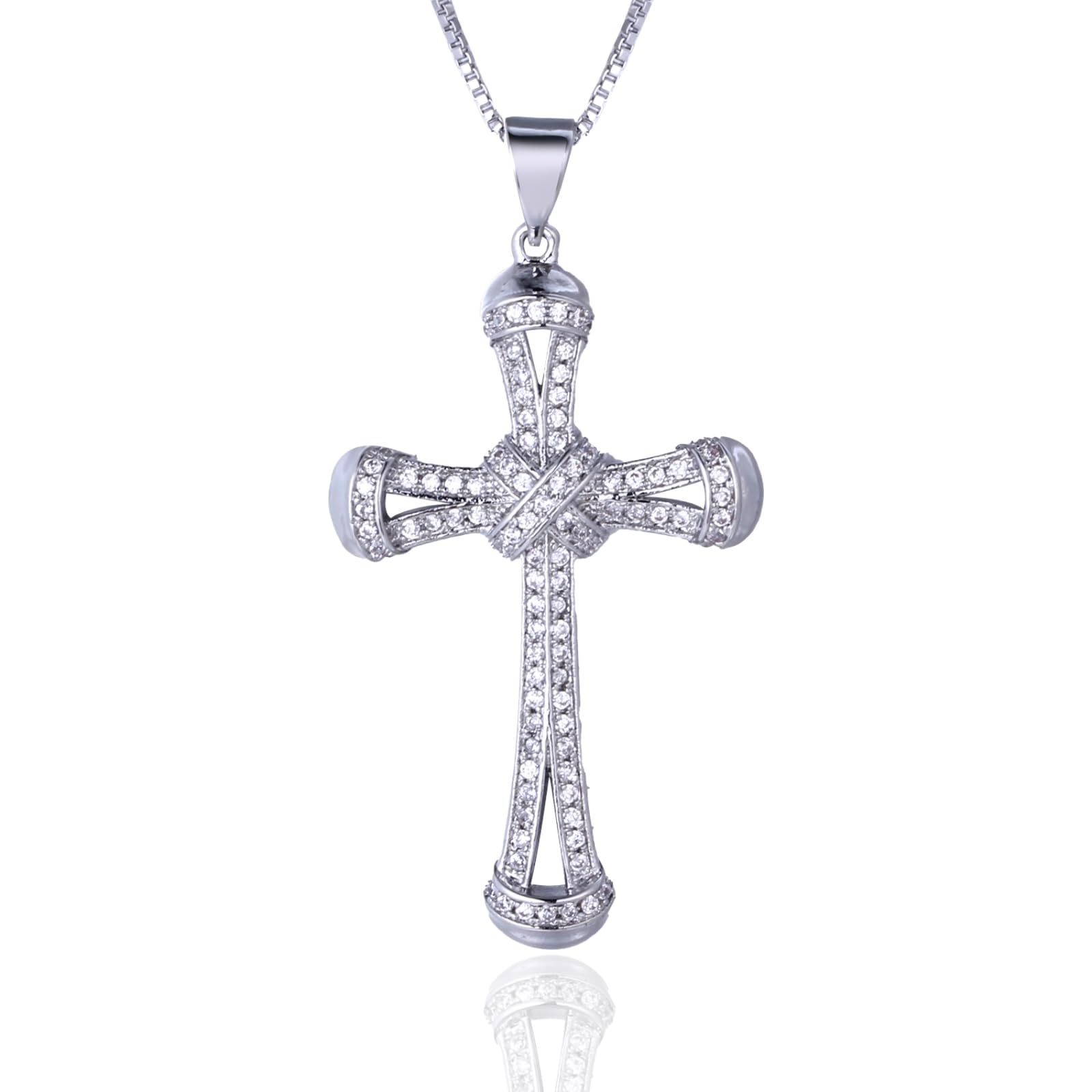 HALUKAKAH Collier Pendentif Croix pour Garçons, Enfants et Adolescents, 1,0 ct de Diamants Cultivés en Laboratoire, Plaqué Or Blanc Platine 925 Argent Sterling, Chaîne 40cm, Bijoux Religieux de Luxe