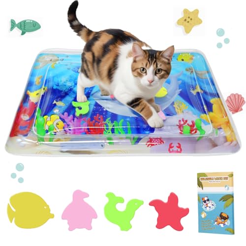 Upgraded Water Sensory Playmat for Cats, Thickened Cat Dog Toys Bored Pet Animals Cat Kicker Toys Self Play Mat Interactive Pet Water Sensory Mat Pad Pet Cooling Mat Indoor Outdoor Exercise Rectangle by ZALALOVA - Used condition - US$7.19