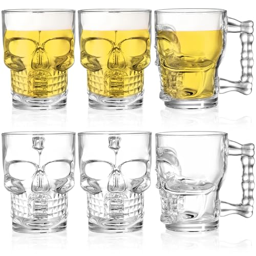 Hacaroa 6 Pack 17 Oz Skull Glass Beer Mug with...