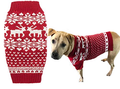 Red Christmas Reindeer Holiday Festive Dog Sweater for Large Dogs, X-Large (XL) Size