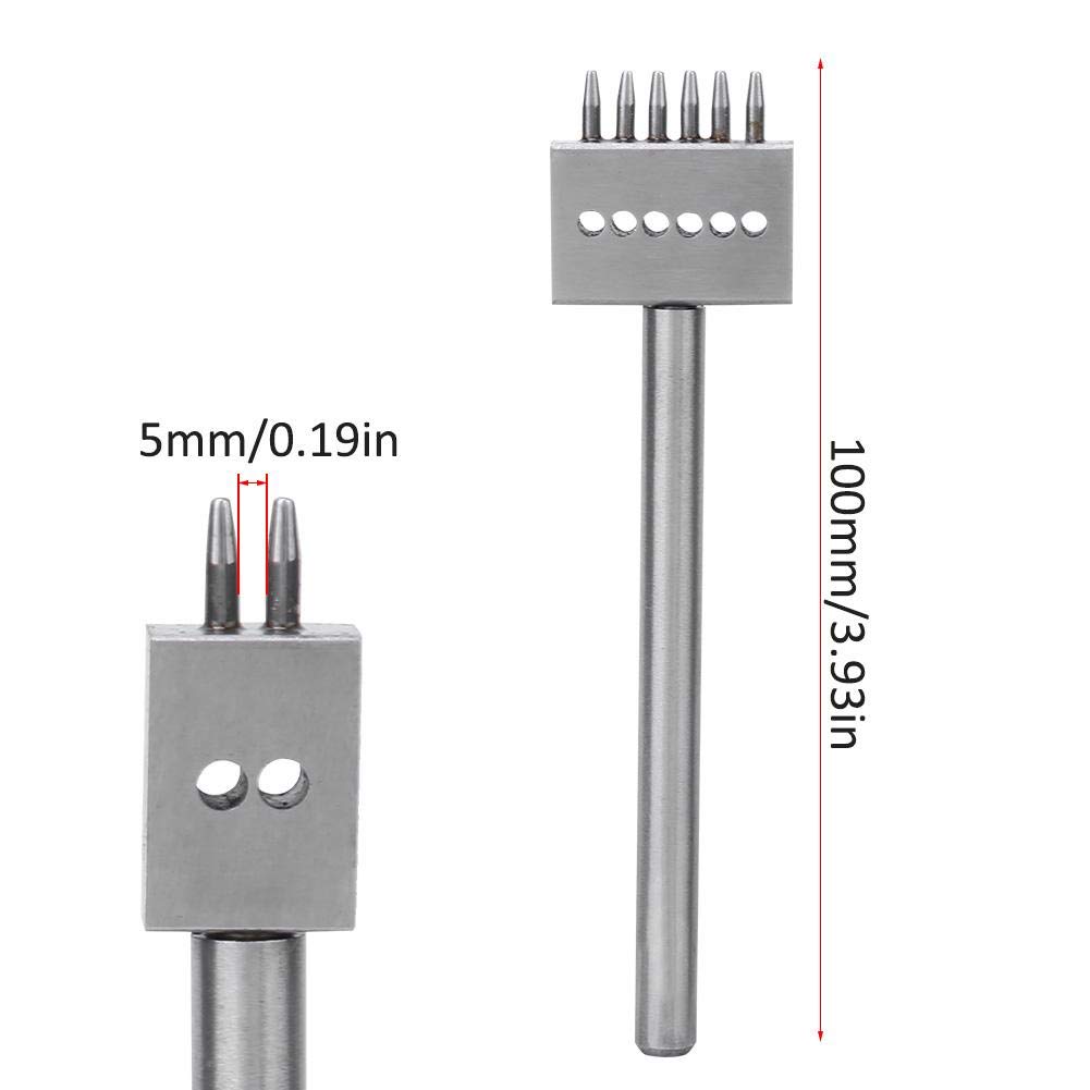 MAGT Herramienta de perforación de Cuero, 3Pcs Prong Chisel Silver Tool Steel 2/4/6 Prongs DIY Hand-Made Leather Hole Puncher(5MM)