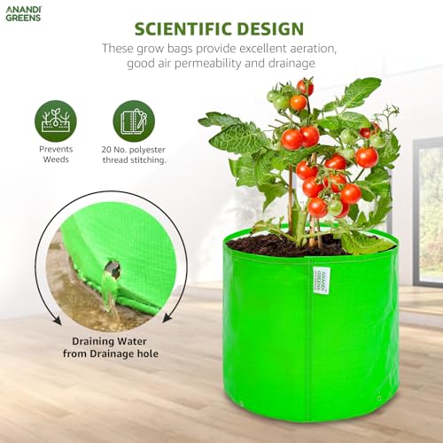 Image of Anandi Green's Premium HDPE Uv Protected 260 GSM Round Green Colour Plant Grow Bag Suitable for Terrace and Vegetable Gardening Size 9X12 INCH Pack of 5