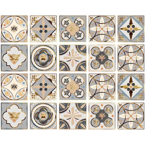 DOITOOL Autocollants pour Carrelage 3d Vintage en Pvc Étanche Anti-huile, Lot de 20 Pièces 10x10 Cm, Stickers Amovibles Décoratifs Cuisine, Salle de Bain et...